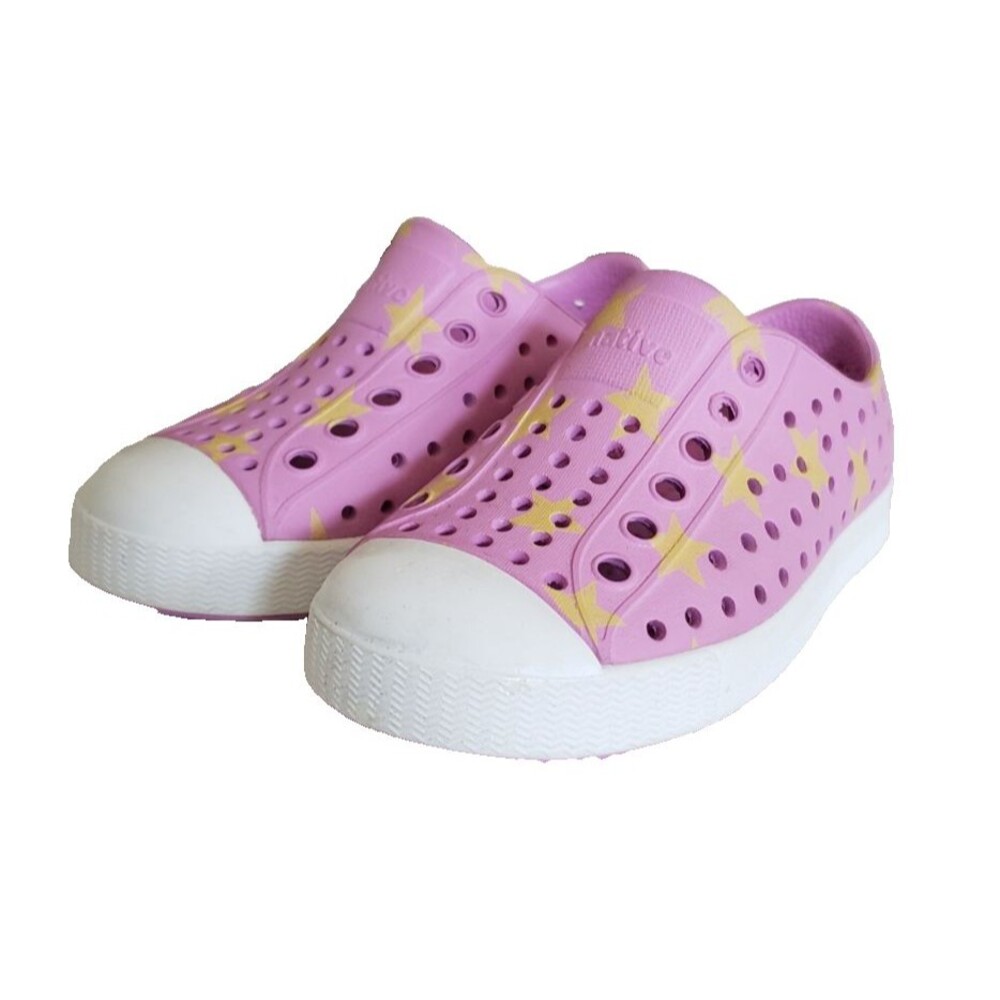 Native Jefferson Girl Shoe Sugarlite Slip on SZ C7 Waterberry Pink Yellow Stars